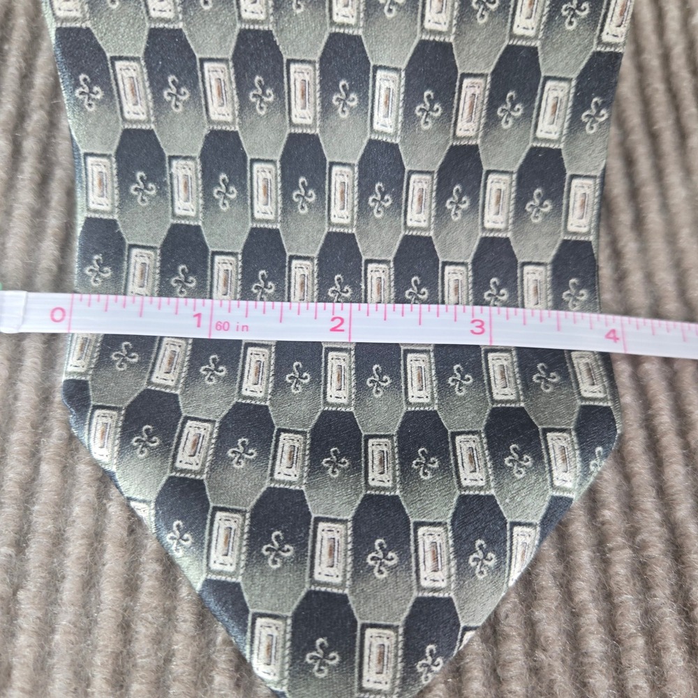 Pierre Cardin Mens Green Grey Geometric Silk Necktie WPL 13185